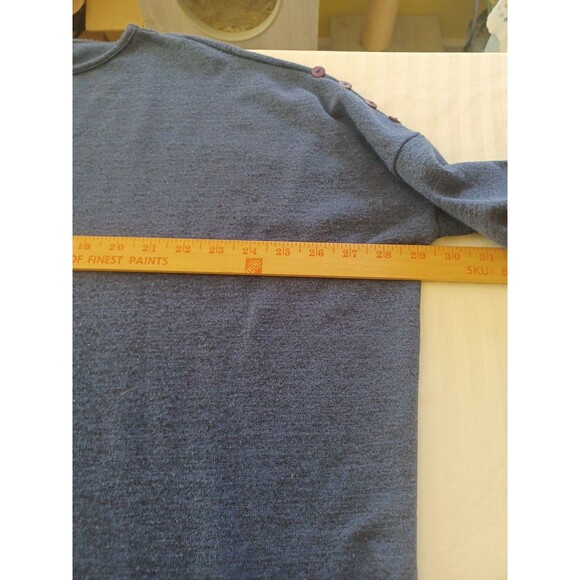 Clara SunWoo blue knit tunic L button accent oversized asymetric minimalist - Picture 8 of 12